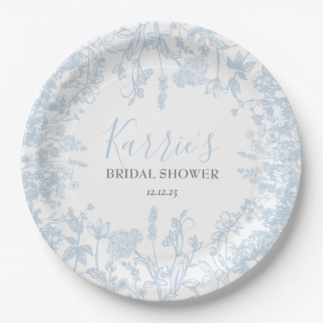 Blue Chinoiserie Floral Bridal Shower Invitation,  Paper Plate (Front)