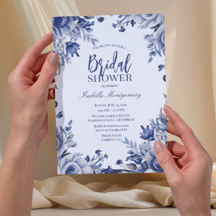 Blue Chinoiserie Floral Bridal Shower Style Invitation
