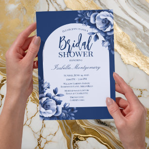 Blue Chinoiserie Floral Corner Bridal Shower Invitation