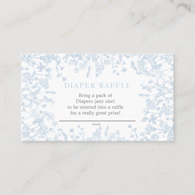 Blue Chinoiserie floral diaper raffle card, game Business Card (Front)
