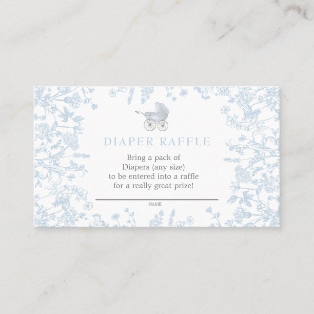 Blue Chinoiserie floral diaper raffle card, game Business Card (Front)
