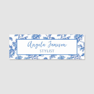 Blue Chinoiserie Floral Name Tag