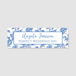 Blue Chinoiserie Floral Name Tag