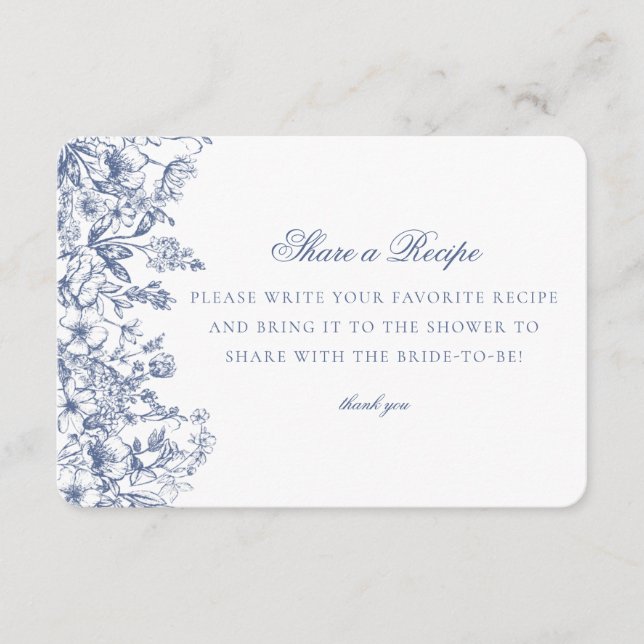 Blue Chinoiserie Floral Share Recipe Invitation (Front)