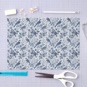 Blue Chinoiserie Floral Spring Birds Decoupage Tissue Paper