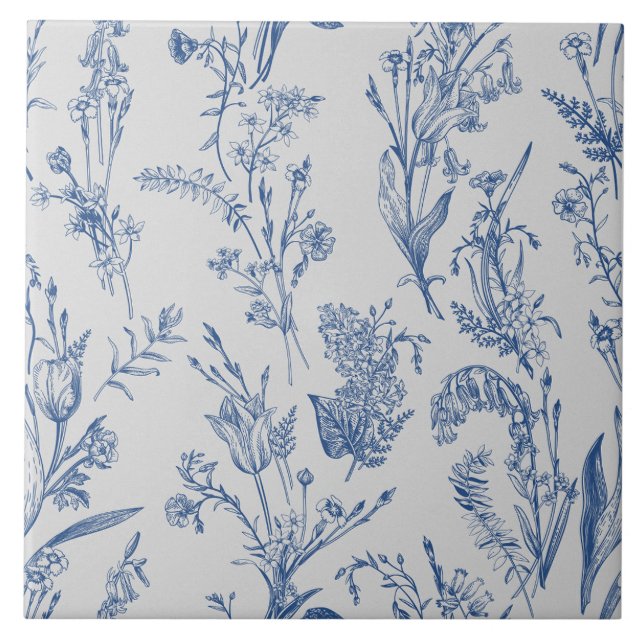 Blue Chinoiserie Floral Vintage Tile (Front)