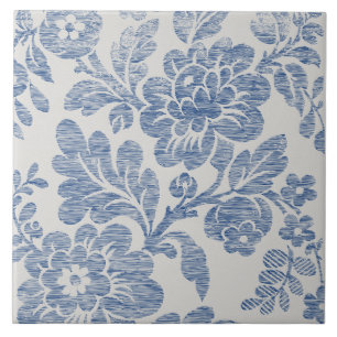 Blue Chinoiserie Floral Vintage Tile