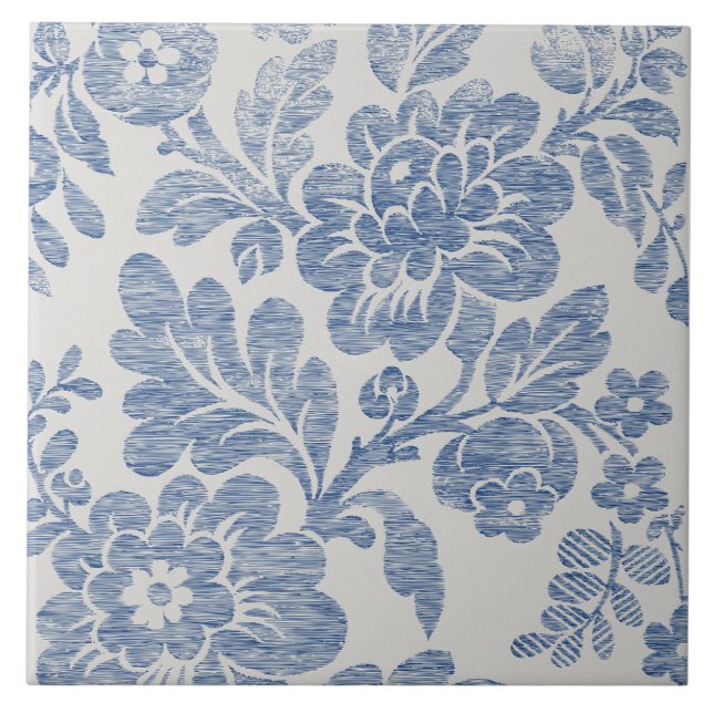 Blue Chinoiserie Floral Vintage Tile (Front)