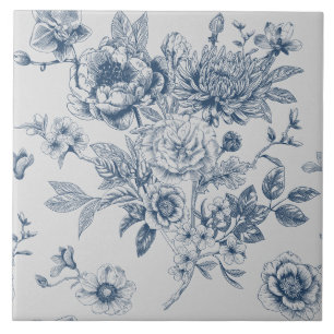 Blue Chinoiserie Floral Vintage Tile