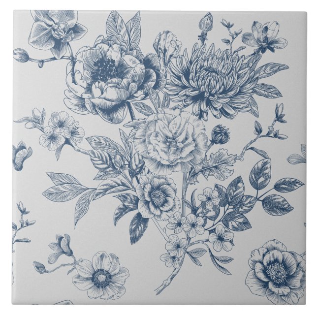 Blue Chinoiserie Floral Vintage Tile (Front)