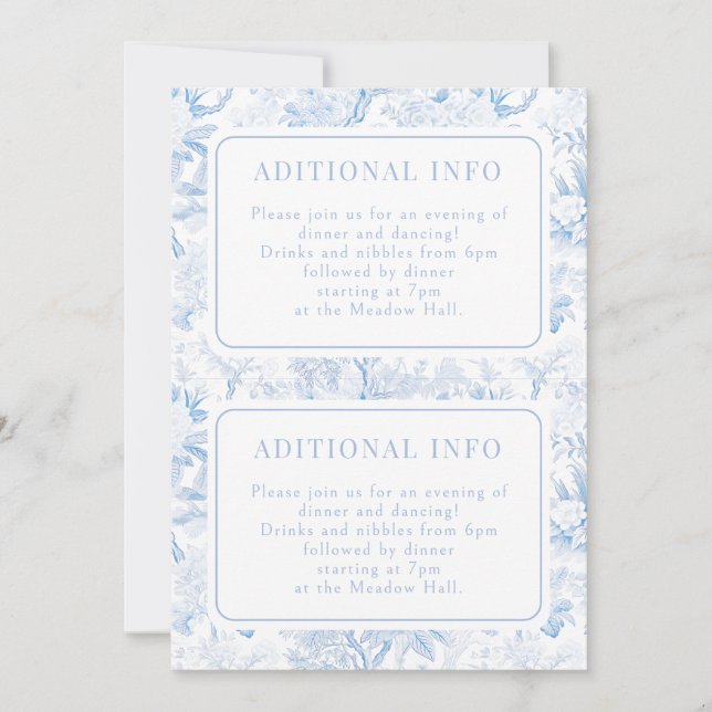 Blue Chinoiserie Floral Wedding Details Card (Front)
