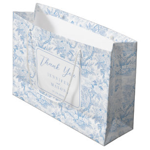 Blue Chinoiserie Floral Wedding Thank You  Large Gift Bag