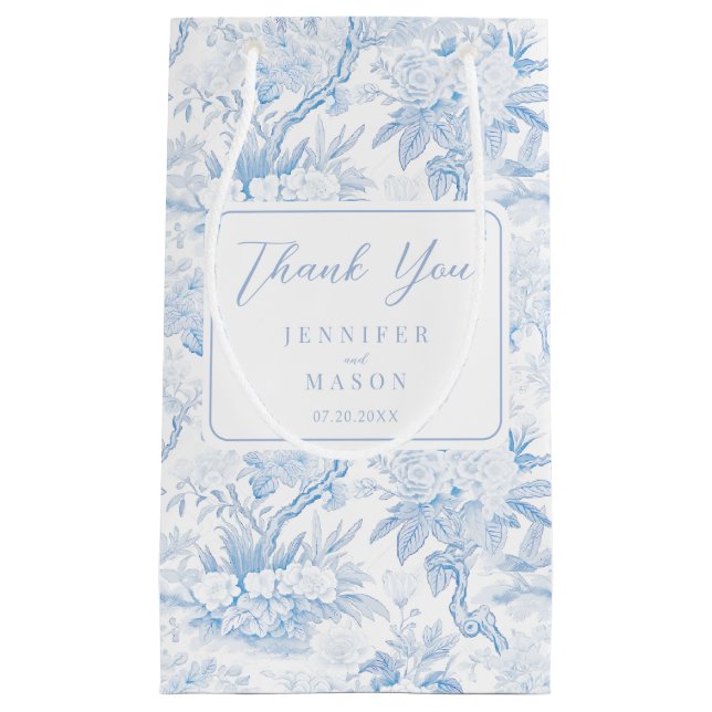 Blue Chinoiserie Floral Wedding Thank You  Small Gift Bag (Front)