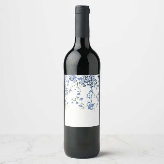 Blue Chinoiserie Floral Wine Label (Front)