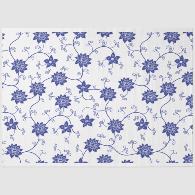 Blue Chinoiserie Flower Blue Flow Decoupage  Tissue Paper (Front)