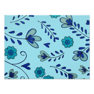 Blue chinoiserie flowers photo print