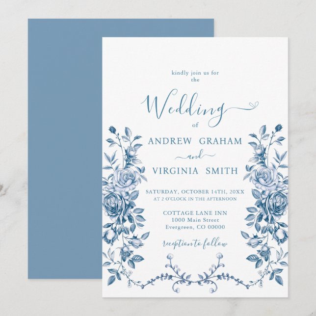 Blue Chinoiserie French Vintage Victorian Wedding Invitation (Front/Back)