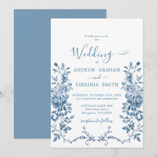 Blue Chinoiserie French Vintage Victorian Wedding Invitation