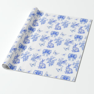 Blue Chinoiserie Garden Rabbit  Wrapping Paper