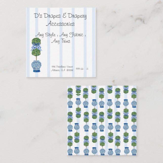Blue Chinoiserie Ginger Jar Jars Topiary  Square Business Card (Front/Back)