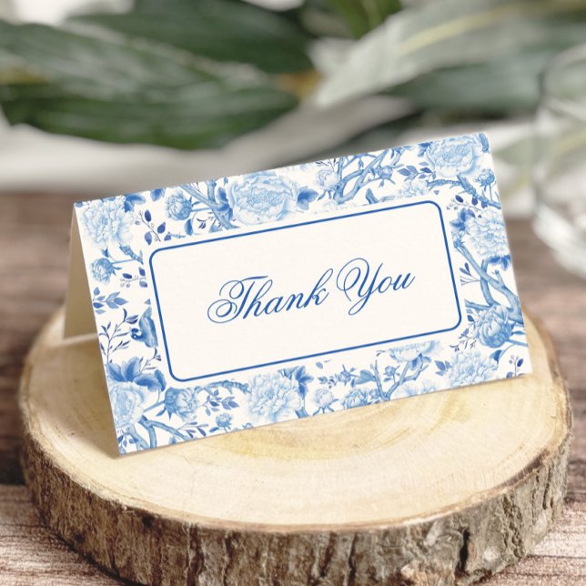 Blue Chinoiserie Grandmillenial Floral Toile Thank You Card (Creator Uploaded)