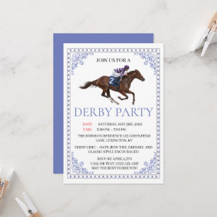 Blue Chinoiserie Horse Race Derby Party Invite