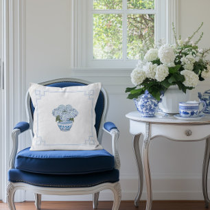 Blue Chinoiserie Hydrangea Grandmillennial Cushion