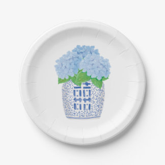 Blue Chinoiserie Hydrangea Paper Party Plate