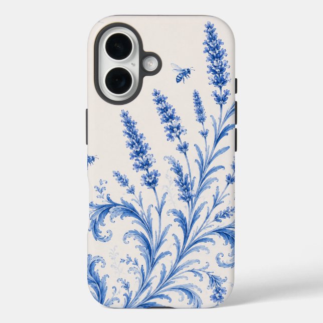 Blue Chinoiserie Lavender Bee Phone Case (Back)