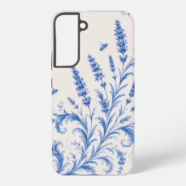 Blue Chinoiserie Lavender Bee Phone Case (Back)
