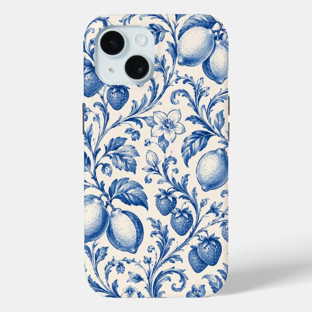 Blue Chinoiserie Lemon Strawberry Phone Case (Back)