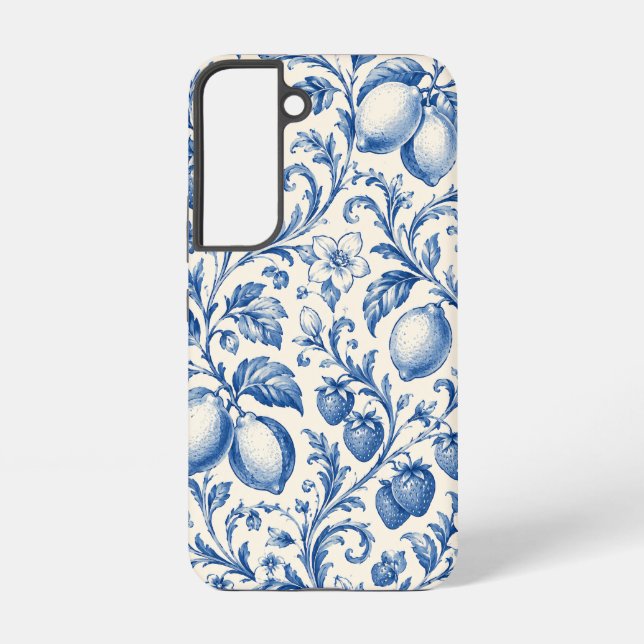 Blue Chinoiserie Lemon Strawberry Phone Case (Back)
