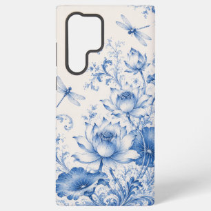 Blue Chinoiserie Lotus Dragonfly Phone Case