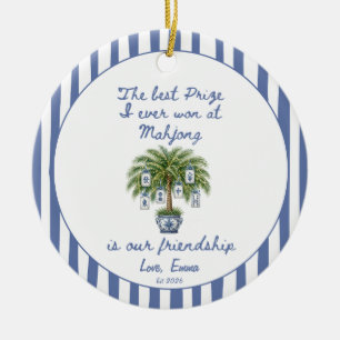 Blue Chinoiserie Mahjong Best Friend Christmas Ceramic Tree Decoration