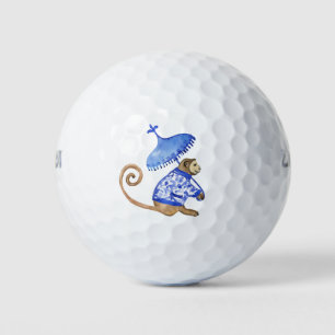 Blue chinoiserie monkey golf ball
