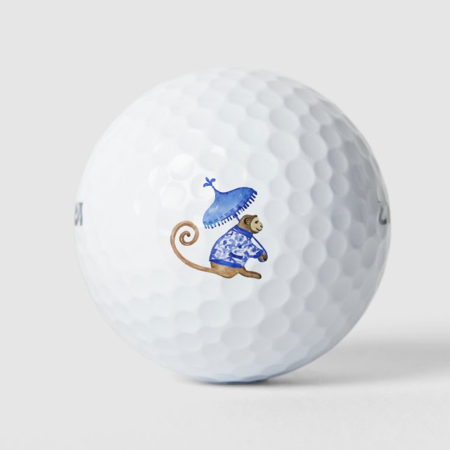 Blue chinoiserie monkey golf ball (Front)