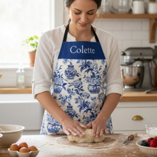 Blue Chinoiserie Monogram Name Apron