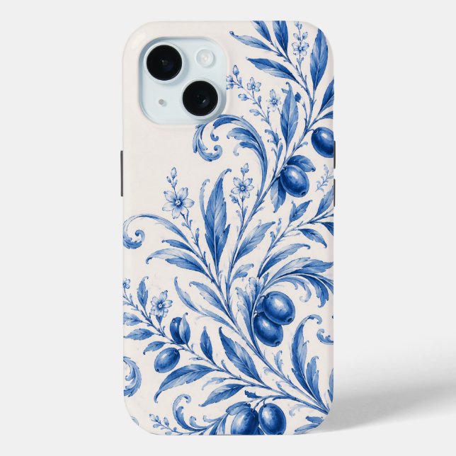 Blue Chinoiserie Olive Branch Phone Case (Back)