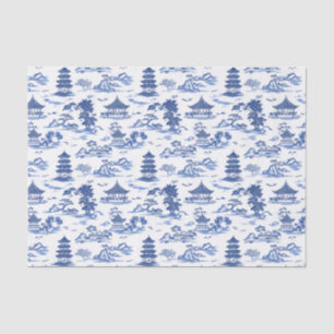 Blue Chinoiserie Pagodas Toile Tissue Paper