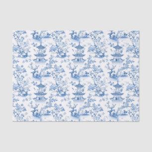 Blue Chinoiserie Pagodas Toile Tissue Paper