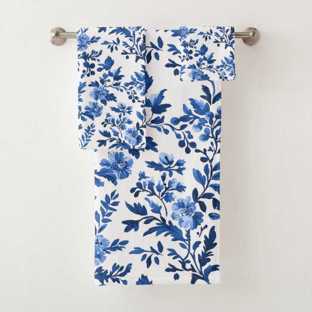Blue Chinoiserie Pattern  Bath Towel Set (Insitu)