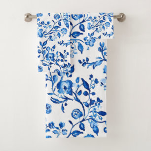 Blue Chinoiserie Pattern Bath Towel Set
