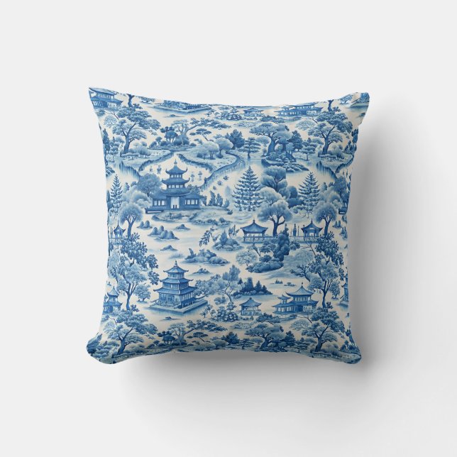 Blue chinoiserie pattern cushion (Front)