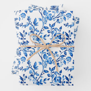 Blue Chinoiserie Pattern  Wrapping Paper Sheet
