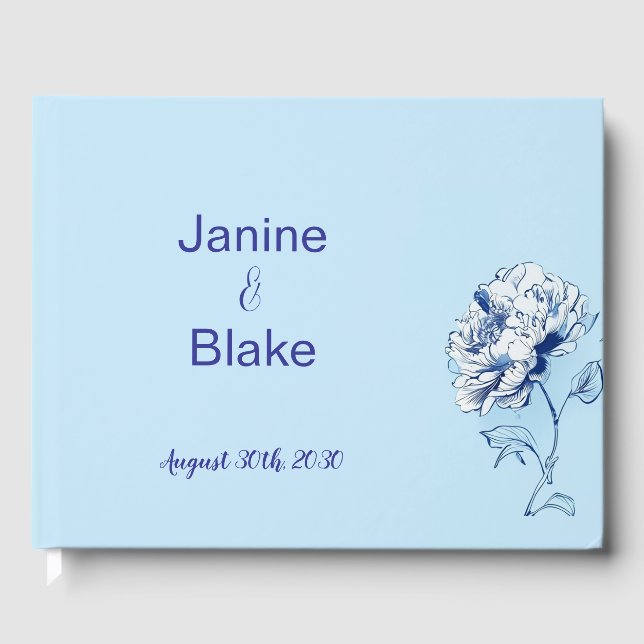 Blue Chinoiserie Peony Wedding Guestbook (Front)