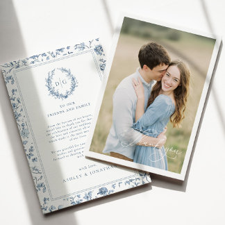 Blue Chinoiserie Photo Wedding Thank You Card