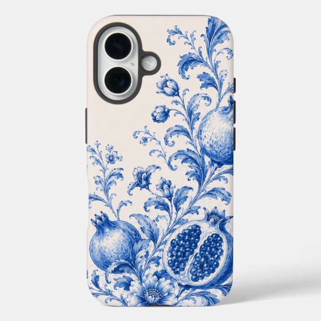 Blue Chinoiserie Pomegranate Phone Case (Back)
