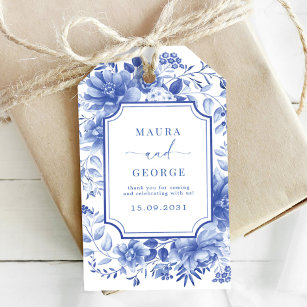 Blue Chinoiserie Porcelain Botanical Peony Wedding Gift Tags