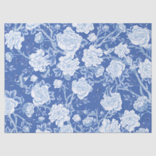 Blue Chinoiserie Porcelain Floral Garden Decoupage Tissue Paper