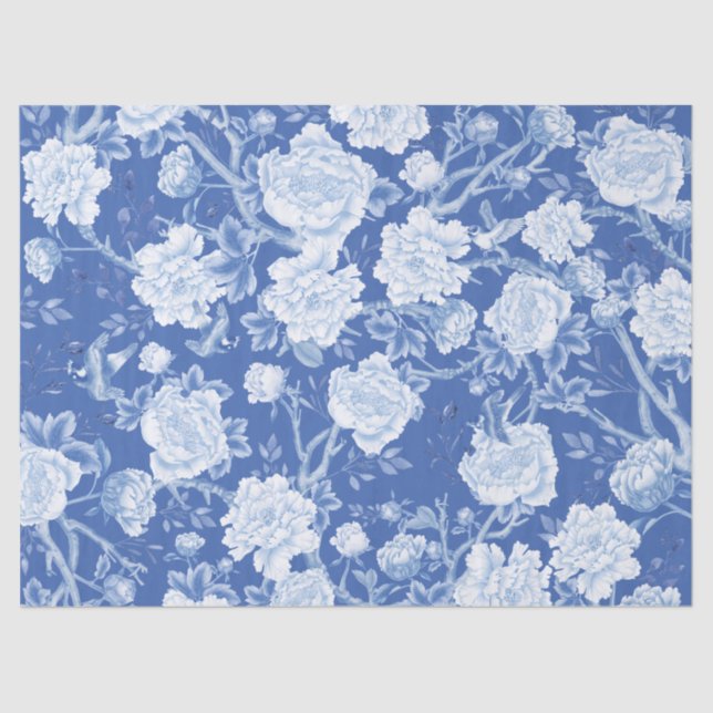 Blue Chinoiserie Porcelain Floral Garden Decoupage Tissue Paper (Front)